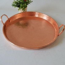 수제 순수 구리 냄비 프라이팬 두꺼운 판 보라색 이중 핸들 조리기구, 28cm