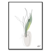 Sansevieria 차한별 작가 미니멀리즘 원라인 드로잉 모던 감성 포인트 식물 꽃 그림 인테리어 액자, 매트 실버 알루미늄 프레임