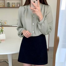 여자 청순한 브이넥 스타일 보석 단추 블라우스