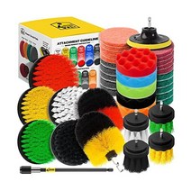 홀릭메 38피스 드릴 브러시 부착 세트 스크럽 패드 스폰지 완충 자동차 연마 키트， 연장