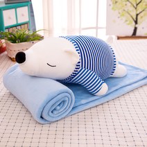 2in1 애니메이션 허그 이불 투웨이 낮잠 담요 소파 등쿠션 사무실 에어컨 기프트, 흰곰. 블루