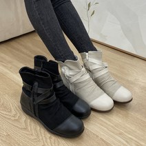 슈리오 여성 가죽 스트랩 디테일 겨울 미들 통굽 부츠 4cm