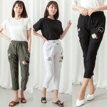 [스타일샵간지] 허리끈 메이비 자수 8부 배기팬츠