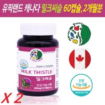 밀크씨슬 캐나다 밀크시슬 실리마린 간에좋은 간영양제 간 피로회복 건강 개선 영양제 식약처 검사완료 기능성인정 건강기능식품 직수입 효능 먹는법, 60캡슐, 2개
