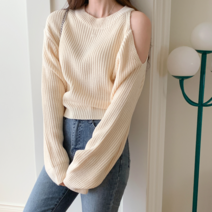 퍼니걸스 5621 데일리 언발 트임 라운드 긴팔 니트 여성의류