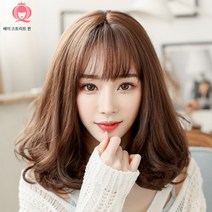 7가 가발 여자 배꽃머리 롱 웨이브 공기 제 앞머리 여자 가발 얼굴 다듬기 헤어스타일 가발, 리넨백금(정품매트)38Cm, 하나