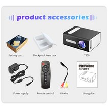 빔프로젝트 프로젝터 미니 빔 휴대용 가정용 캠핑용 블루투스 LEJIADA-새로운 T300 미니 LED 프로젝터 320, 01 Black_04 영국 플러그