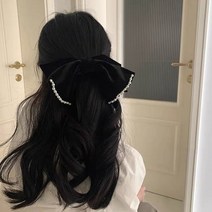 벨벳 리본 진주 포인트 헤어핀