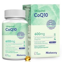 CoQ10 600mg 소프트젤 높은 흡수 CoQ10 유비퀴놀 보충제 비타민 E 및 오메가 3 6 9로 향상된 형태 감소 심장 건강을 위한 항산화 파워하우스 소프트젤 60개, 60 Count [Pack of 1]