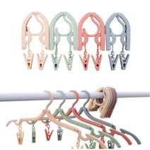 사바사나 여행용 캠핑용 휴대용 다용도 리빙 올케어 패밀리 접이식 집게 옷걸이 4종세트 살구+민트+핑크+그린, 살구+민트+핑크+그린 1세트