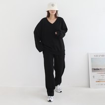 애플망고샵 여성 빅사이즈 긴팔 상하의세트 여유브이넥 팬츠세트 통바지