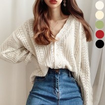 공블리 여성용 진주 버튼 펀칭니트 가디건 CSU1290
