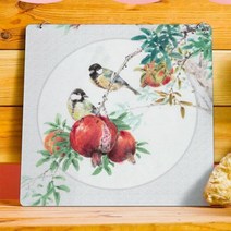 아트박스/꾸밈 nt660-행잉액자_붉은석류와새(사각원형), 타입1