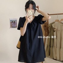 린넨 미디 끈리본 브이넥 원피스