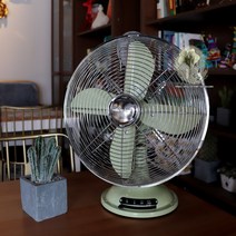 레트로 엔틱 빈티지 스탠드 메탈 선풍기 사무용 감성 캠핑용 인테리어 선풍기 소품, 12인치 연두색, 1