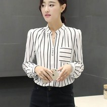 가바바 여성 블라우스 스트라이프 차이넥카라 긴팔블라우스 G42246