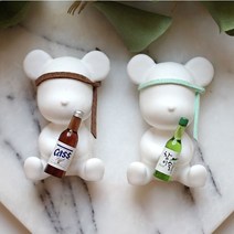 1+1 아기자기 인테리어 귀여운 실내 차량용 술마시는 곰돌이 석고방향제 (리필 오일 포함), 바질라임만다린, 소주+소주, 실내용