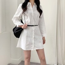 포디룩 [구김덜한소재] 벨트포함 A라인 셔츠 미니원피스