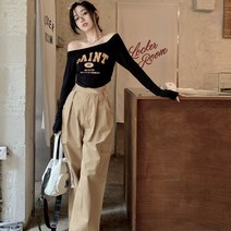 레트로 하이틴 갸루 긴팔 오프숄더 크롭티 핑크 베이지 카고 팬츠 힙한 여친룩 데일리룩