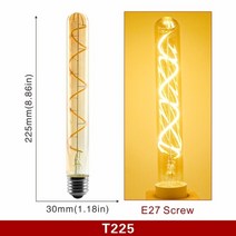 e14 e27 레트로 led 나선형 필라멘트 전구 4w 노란색 220v c35 a60 t45 st64 t185 t225 g80 g95 g125 에디슨 램프, t225 e27, 4w 220v, 예
