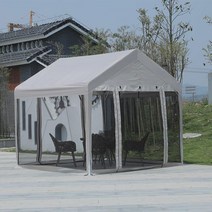 몽골텐트 야외 대형 옥상 차고지 이동식 차광막 천막 야외용 게르 캠핑, 베이지색 3mx3m 캐노피 + 4 베일