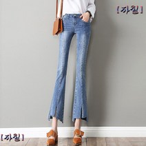 하이웨이스트 찢청 스판 탑드레싱 진청 연청 여름 쿨 슬림 여자 핏예쁜 7부 데님펜츠 크롭