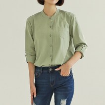 원타임 여성용 차이나카라넥 포켓포인트 롤업 블라우스