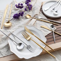 문릿 무광 스텐 티타늄 골드 양식기 한식 커트러리 세트, 17.한식양식세트(양식세트+젓가락)-골드