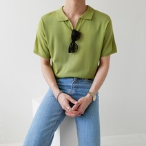 린넨 쿨 오픈카라 무지 트임 아이스 썸머 반팔 니트 (5color)