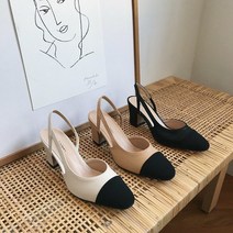 메르시 오리지널 앞코 배색 슬링백 3cm 플랫 & 6cm 미드힐 플랫슈즈 단화 힐