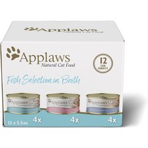 고양이영양제 Applaws 천연 습식 고양이 사료 12팩 제한된 성분의 통조림 국물에 담긴 다양한 생선 팩 5.5온스 캔