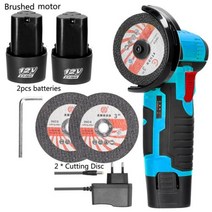 슬라이딩각도절단기 멀티커터기 고속절단기 12V 500W 19500rpm 그라인딩 머신 앵글 배터리 전원 무선 미니 폴리싱 다이아몬드 커팅 그라인더, 2pcs batteries+EU