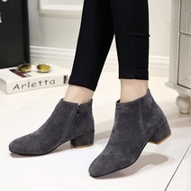 바이시유 스웨이드 지퍼 여성 앵클부츠 기모 안감 따뜻한 퍼 숏 부츠 워커 신발 4cm