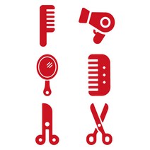 오피스왕국 헤어샵 가위 빗 거울 드라이기 그래픽 스티커 미용실 hair1, 레드