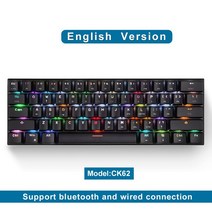 가상키보드 Mini Motospeed CK62 Gaming Mechanical Keyboard USB Wired/Bluetooth Dual Mode 61 Keys RGB, 한개옵션2, 06 Black, 02 레드 스위치