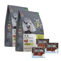 목우촌 펫9단 푸들전용사료(1.8kg) 2개 + 댕이네맛집간식랜덤(300g) 3개 소고기큐브 소고기스테이크 소고기스틱, 사료(1.8kg)2개 + 간식(300g)3개