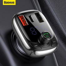 차량용 블루투스 카팩 5.0 급속충전 USB 2포트 Type C지원 무선 핸즈프리, Black