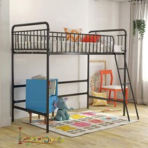 이층 벙커 침대 아이방 추락 방지 매트리스 별도 판매, 1000mmx1900mm 우아한 블랙+매트리스