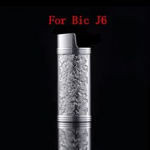 예쁜 라이터 이색 라이타 선물용 특이한 개성 있는 3D 조각 꽃 보호 상자 Bic J5 J6 용 재사용 가능한 케이스 방폭형 금속 갑옷 가스 쉘, J6 실버 쉘용