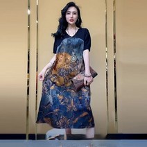 드레스 여성 여름 실크 캐주얼 숙녀 우아한 맥시 플로랄 통관 여유있는 의상