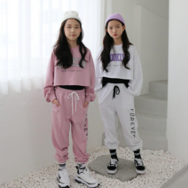 [보담섬유]주니어 아동복 가을신상 스포티한 캐주얼 느낌 크롭 이중상의 유니크 여아 긴팔티