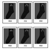 남자운동양말 여성 미들 트렌드 블랙 화이트 색 애니메이션 커플 스포츠양말 가을겨울 학원 무드 3613029149, 6겹 2맥주 _2나이프와포크 _2이러
