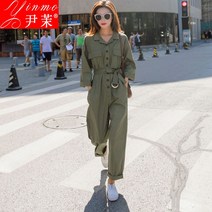 사파리점프수트 카키점프수트 패션 루즈핏 벨티드