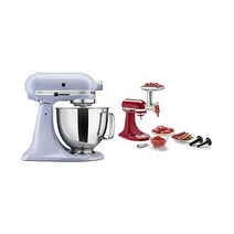 키친에이드 KSM150PSLR 장인 시리즈 5-Qt. 붓는 실드가 있는 스탠드 믹서 - 라벤더 크림 & KSMMGA 메탈 푸드 그라인더 부착 실버