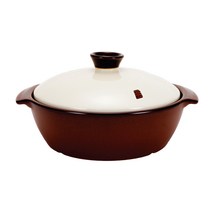 힐링요 조리기 도자기 양수 전골냄비, 22cm, 적갈색 + 아이보리