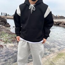 유인맨즈 / IK 네오프렌 바시티 봄 오버핏 모자큰 후드티