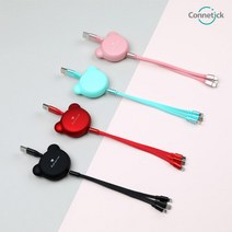 미니베어 릴케이블 5단계 길이조절 3in1 케이블, 블랙, 1개