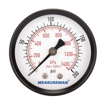 MEASUREMAN Economic 건식 압력 게이지 공기 압축기 게이지 5.1cm(2인치) 다이얼 사이즈 0.6cm(1/4인치) NPT 센터 백 마운트 0-200psi/kp