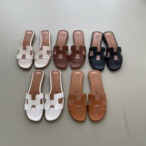 디아슈즈 여성 소가죽 오란 H 플랫 슬리퍼