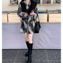 여성 빅사이즈 아트 프린트 루즈핏 셔츠 조끼 레이어드 세트 인스타 셀럽 에스닉 투피스